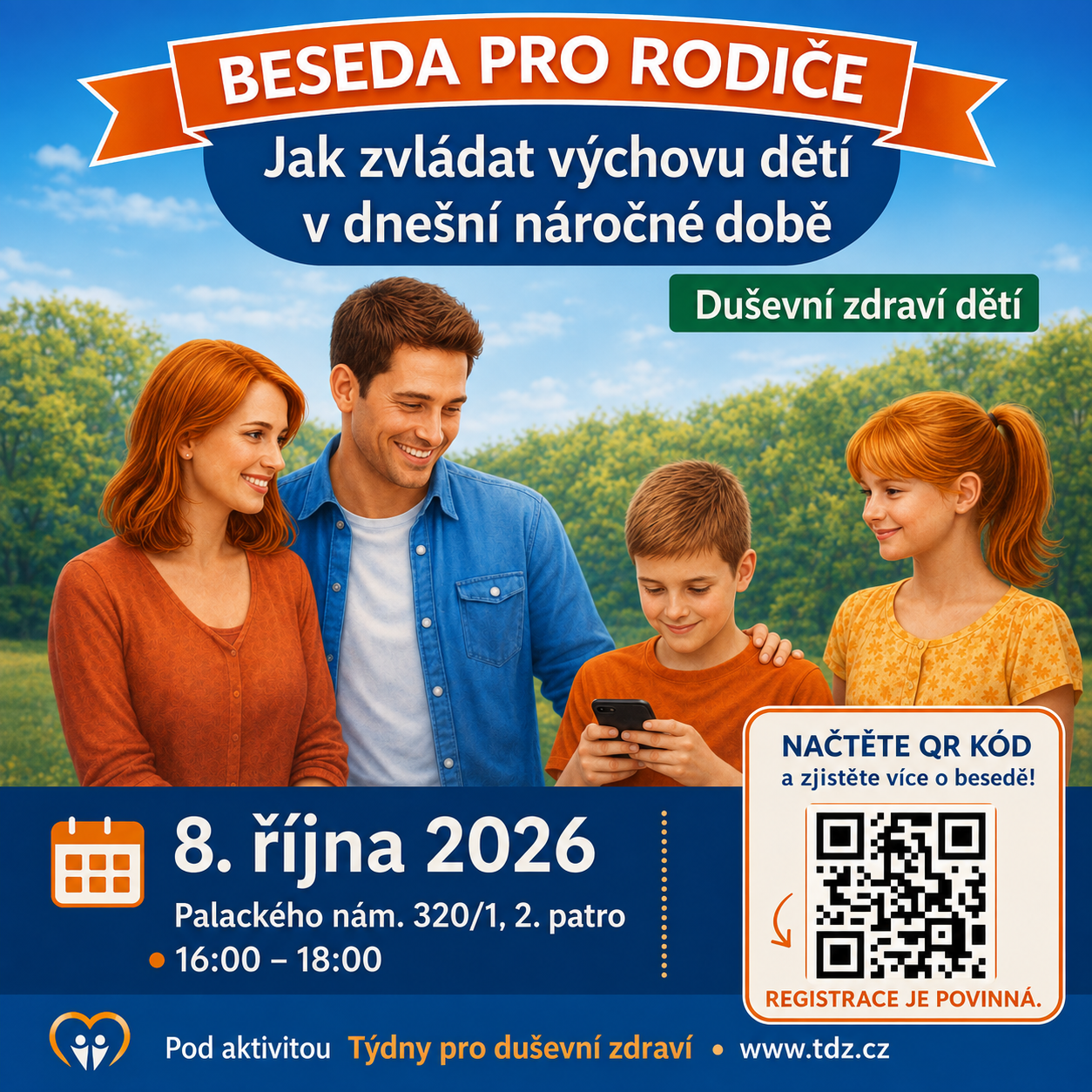 Beseda pro rodiče 8.10. 16:00 - 18:00 v rámci Týdnů pro duševní zdraví (www.tdz.cz)